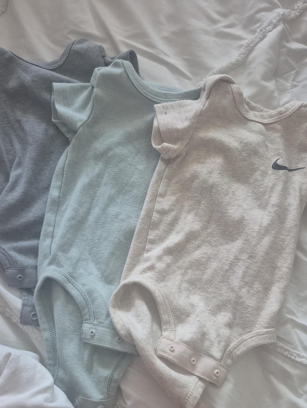 Nike Baby One-Piece Bodysuit Set in Gray, Pale Blue, and Cream